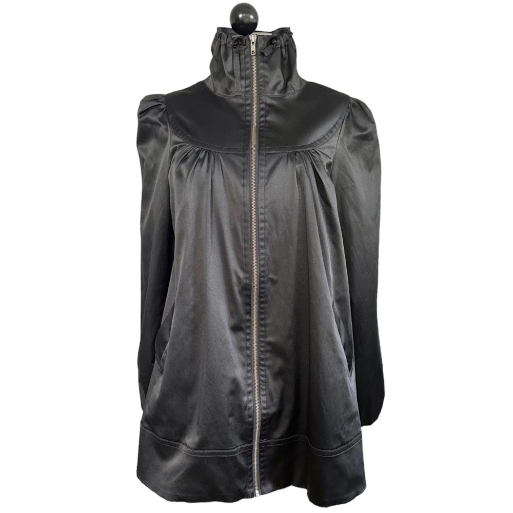 Marc Bouwer Vintage Satin High Collar Jacket Black Zip Front Size Medium